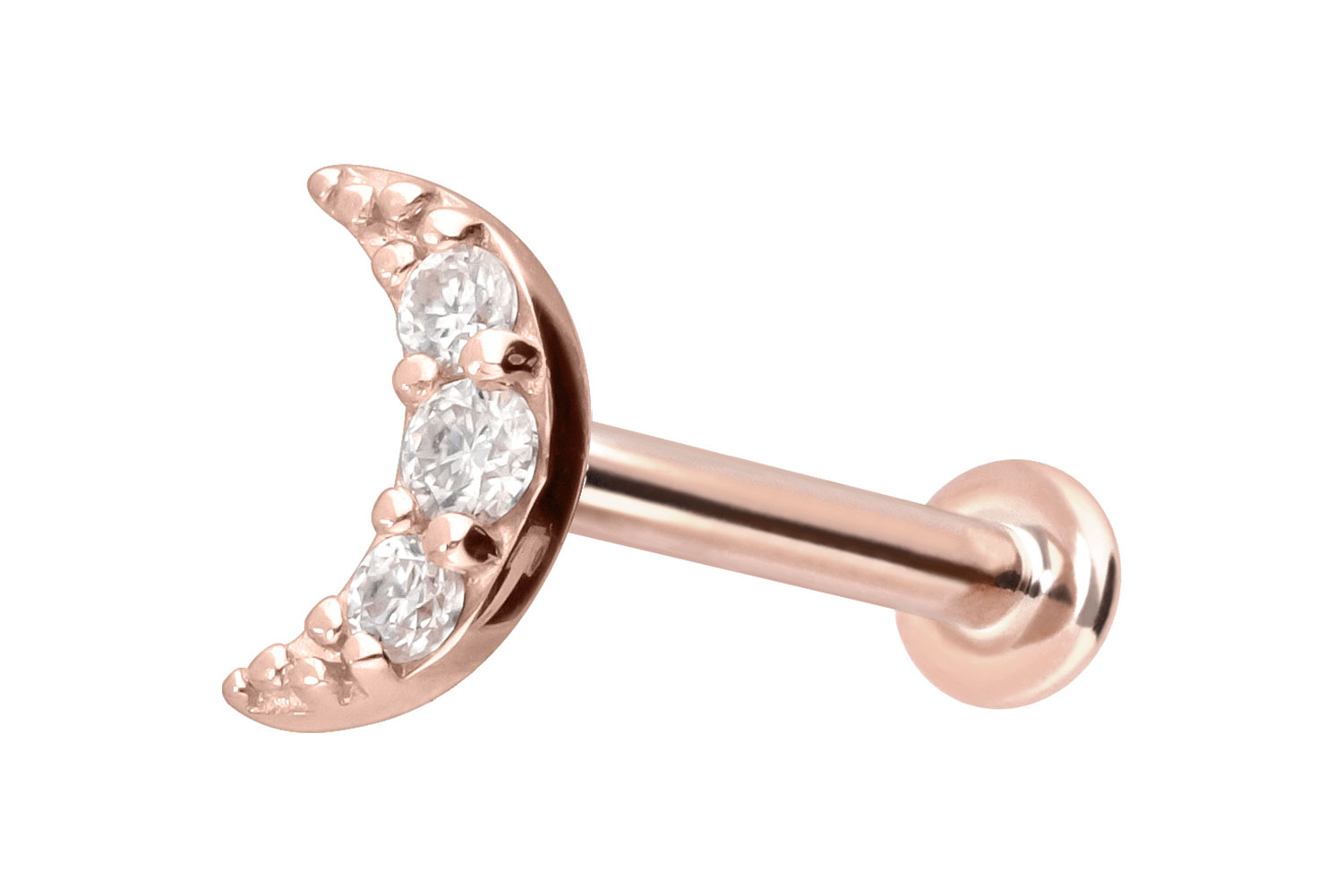 14 Karat Gold Labret Piercing mit Push Fit MOISSANIT-MOND